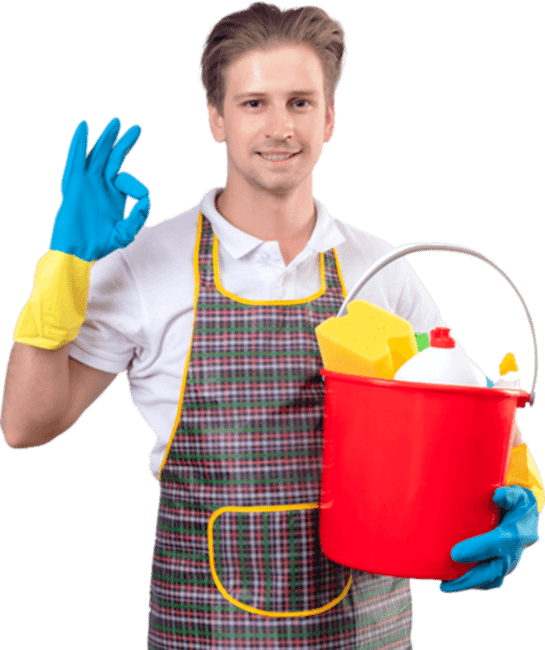 Microfiber cleaning professional with cleaning supplies and cleaning service expertise.
