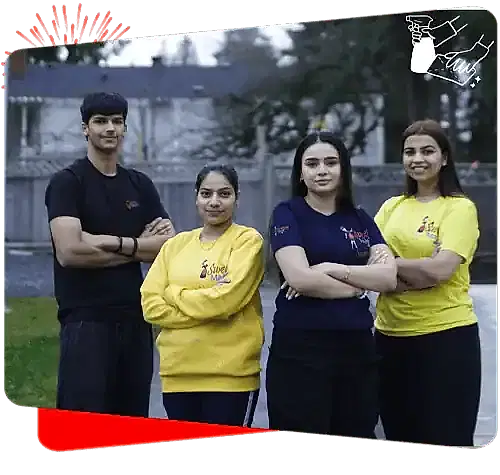 Professional cleaning team outdoors, friendly maids, reliable home cleaning service, Sweeping Maid experts.