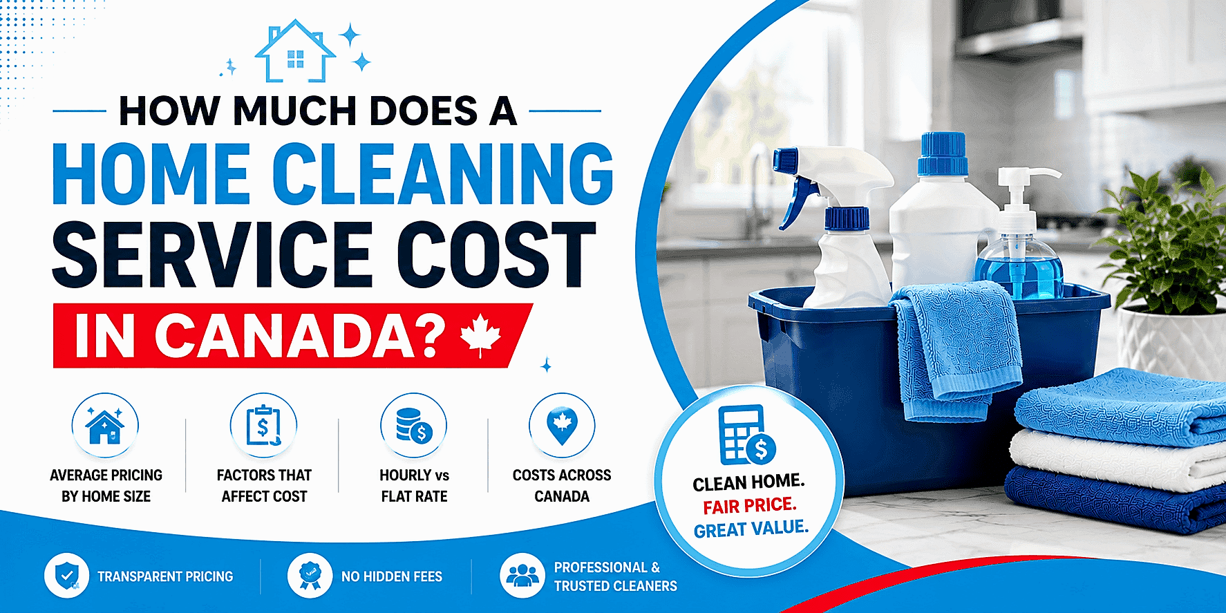 Cleaning supplies on a kitchen counter with towels and spray bottles.