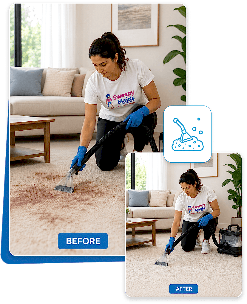 Before and after carpet stain removal during a professional carpet cleaning service in Kelowna